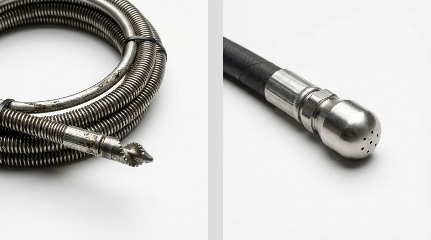 Drain snake cable and hydro jetting nozzle used for drain cleaning in Marshalltown, IA