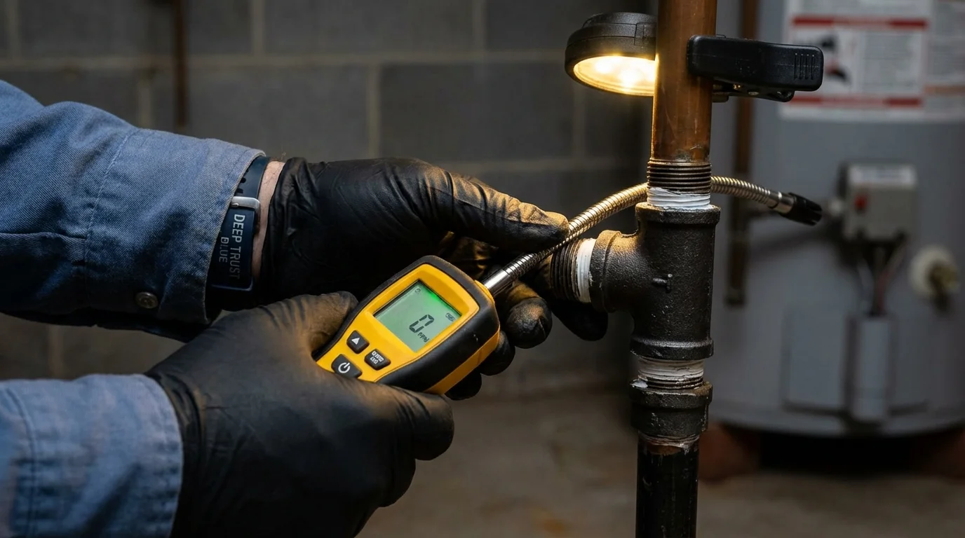 Gas leak detection with electronic sniffer by Johns Plumbing LLC in Marshalltown