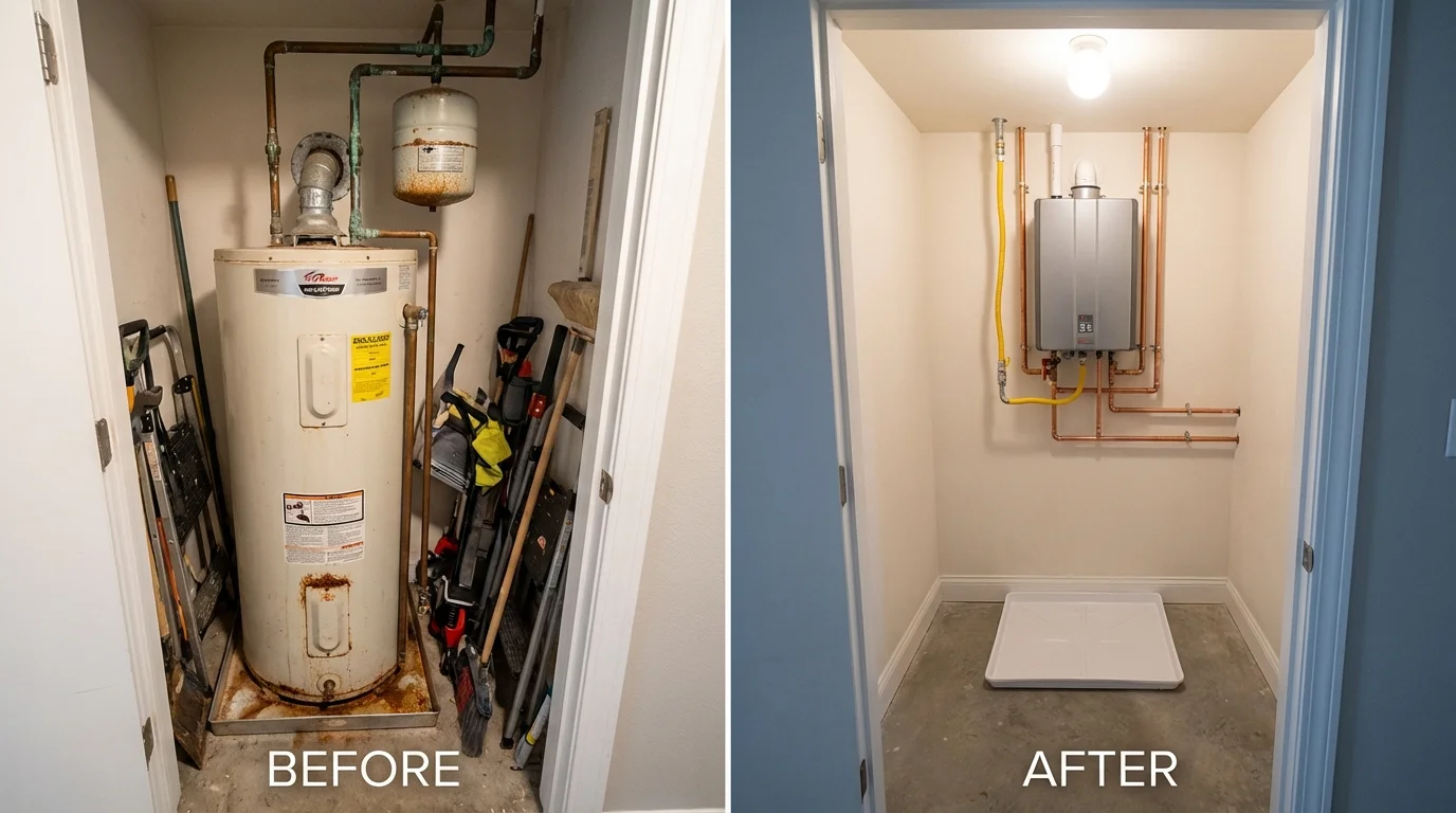 Tank water heater versus wall-mounted tankless unit comparison for Marshalltown, IA homeowners